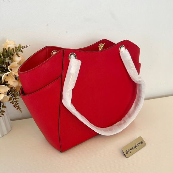 Michael Kors Purse jet set travel large chain tote shoulder bag bright red  MK - Picture 4 of 9